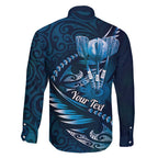 Personalised All Blue New Zealand Darts Family Matching Short Sleeve Bodycon Dress and Hawaiian Shirt Aoteroa Fern Maori Galaxy Style