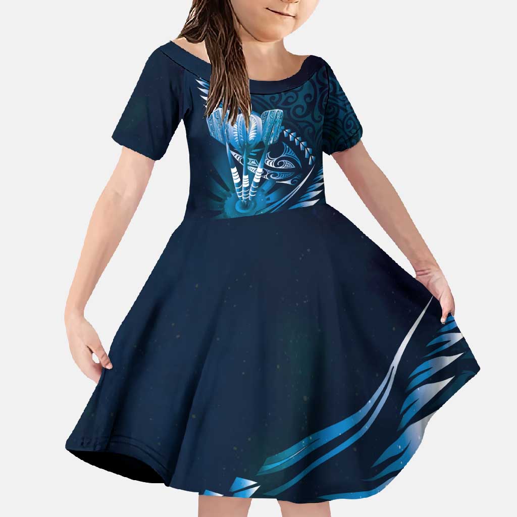 Personalised All Blue New Zealand Darts Family Matching Summer Maxi Dress and Hawaiian Shirt Aoteroa Fern Maori Galaxy Style