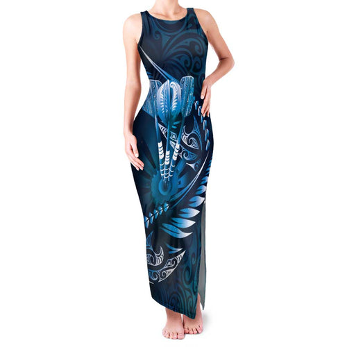 Personalised All Blue New Zealand Darts Family Matching Tank Maxi Dress and Hawaiian Shirt Aoteroa Fern Maori Galaxy Style