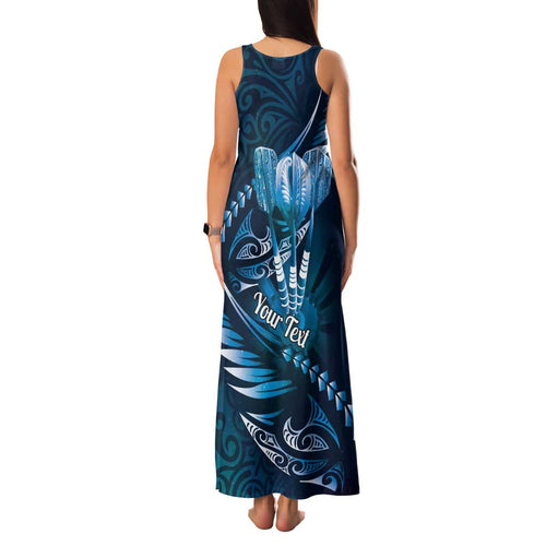 Personalised All Blue New Zealand Darts Family Matching Tank Maxi Dress and Hawaiian Shirt Aoteroa Fern Maori Galaxy Style