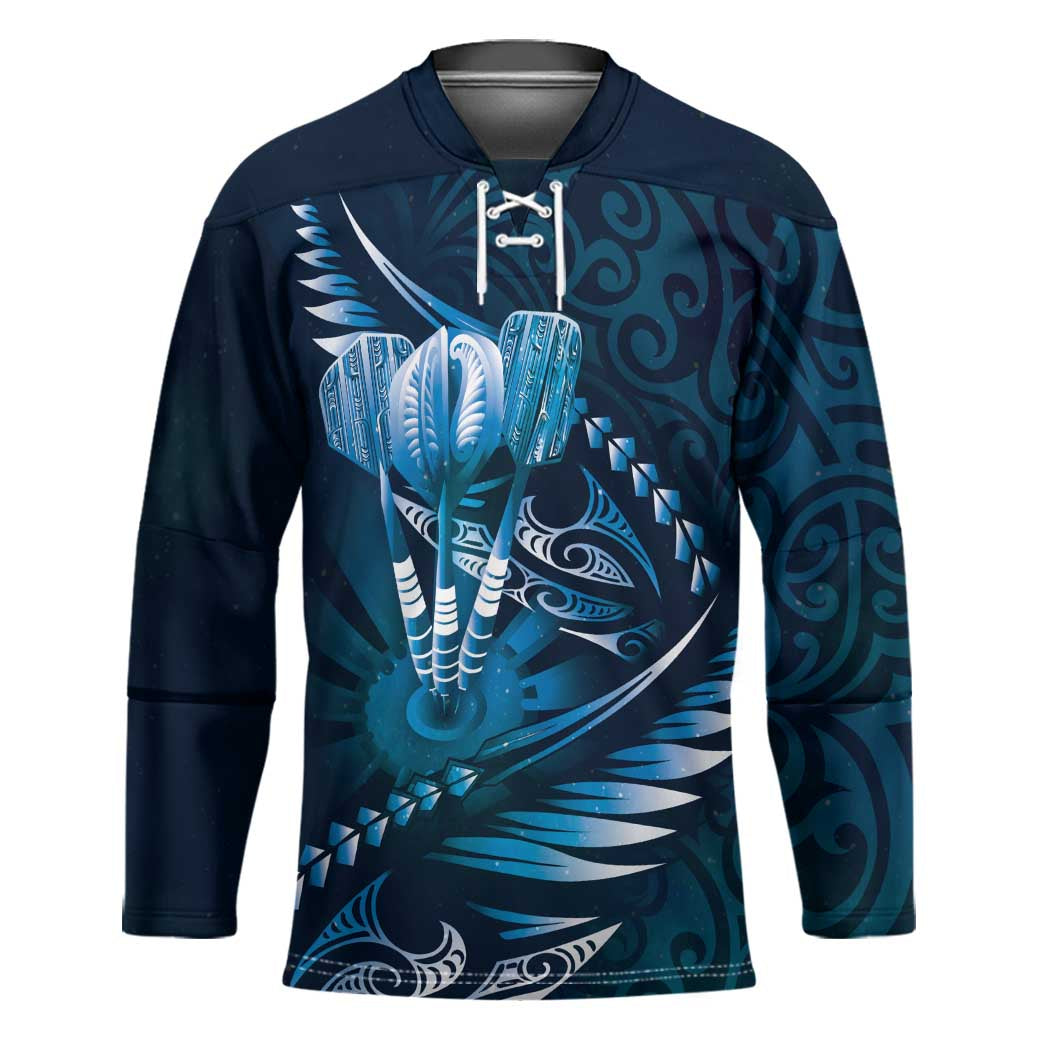Personalised All Blue New Zealand Darts Hockey Jersey Aoteroa Fern Maori Galaxy Style - Aussie Hoodie