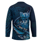 Personalised All Blue New Zealand Darts Hockey Jersey Aoteroa Fern Maori Galaxy Style - Aussie Hoodie