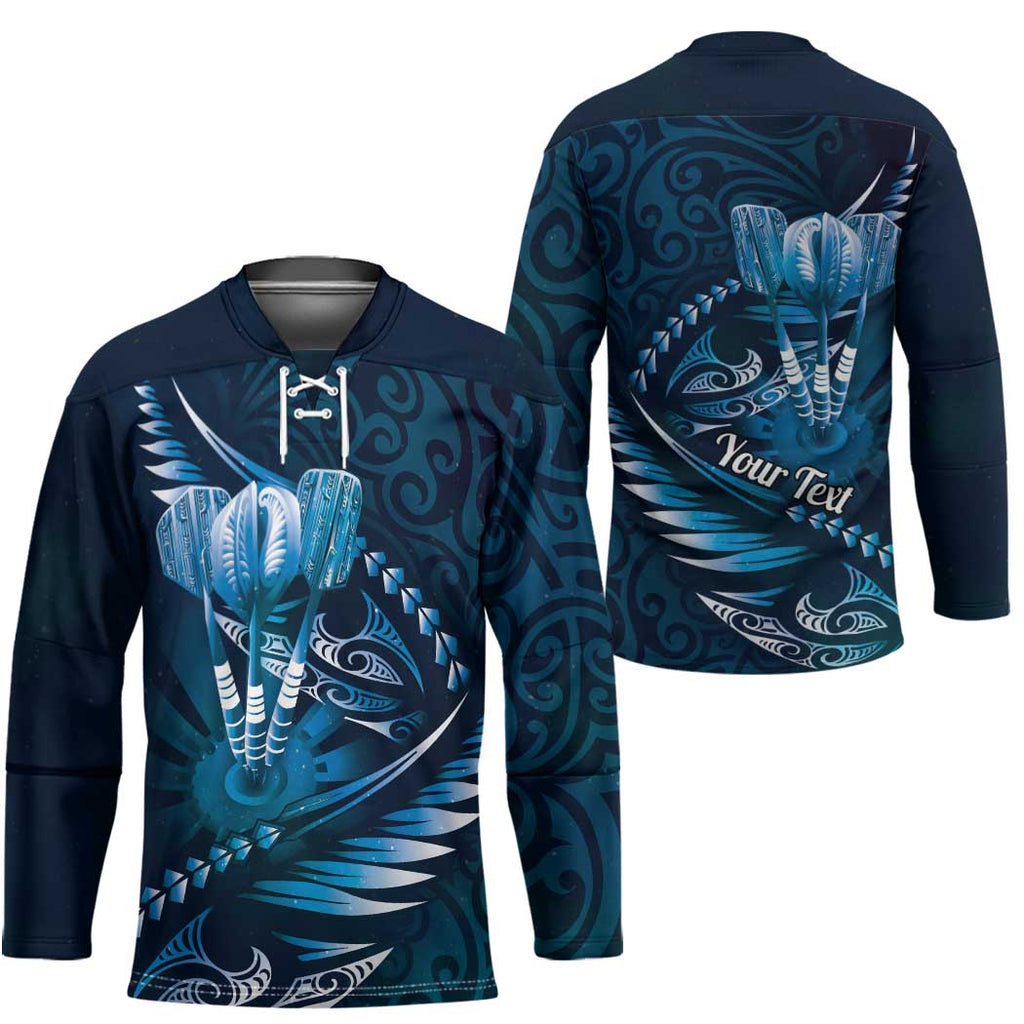 Personalised All Blue New Zealand Darts Hockey Jersey Aoteroa Fern Maori Galaxy Style - Aussie Hoodie