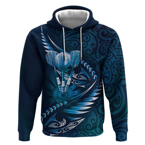 Personalised All Blue New Zealand Darts Hoodie Aoteroa Fern Maori Galaxy Style