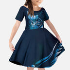 Personalised All Blue New Zealand Darts Kid Short Sleeve Dress Aoteroa Fern Maori Galaxy Style