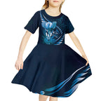 Personalised All Blue New Zealand Darts Kid Short Sleeve Dress Aoteroa Fern Maori Galaxy Style