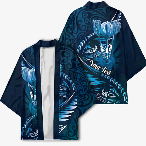 Personalised All Blue New Zealand Darts Kimono Aoteroa Fern Maori Galaxy Style - Aussie Hoodie