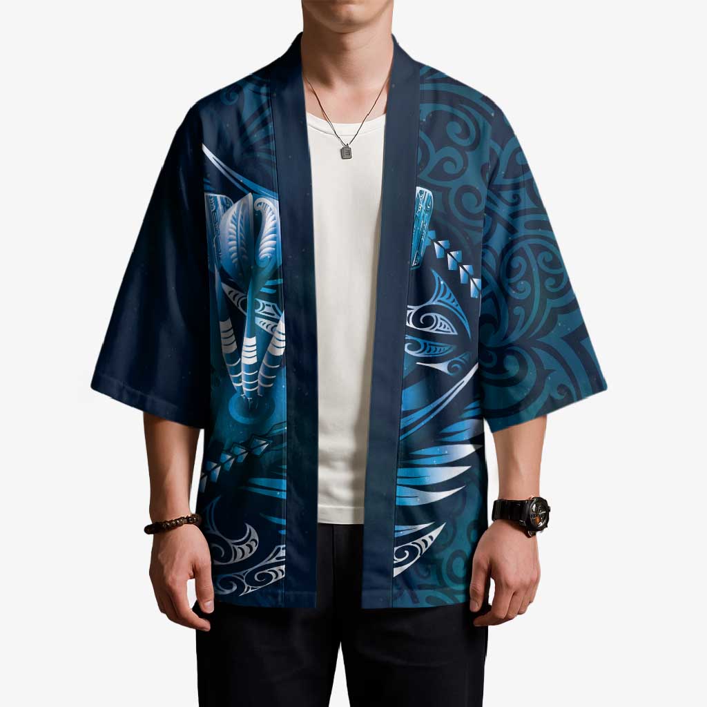 Personalised All Blue New Zealand Darts Kimono Aoteroa Fern Maori Galaxy Style - Aussie Hoodie