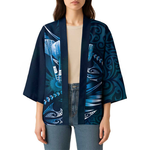 Personalised All Blue New Zealand Darts Kimono Aoteroa Fern Maori Galaxy Style - Aussie Hoodie