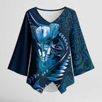 Personalised All Blue New Zealand Darts Kimono Sleeve Blouse Aoteroa Fern Maori Galaxy Style - Aussie Hoodie