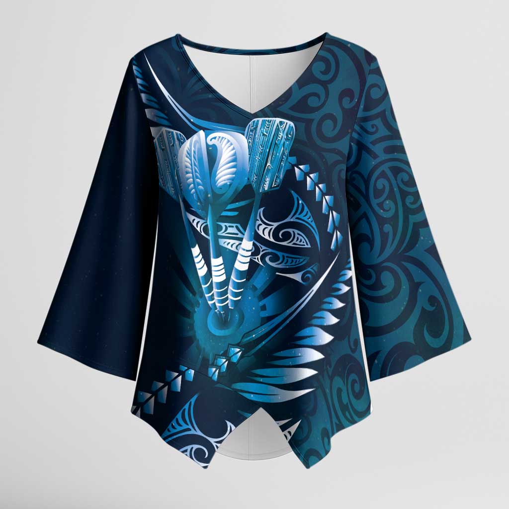 Personalised All Blue New Zealand Darts Kimono Sleeve Blouse Aoteroa Fern Maori Galaxy Style - Aussie Hoodie