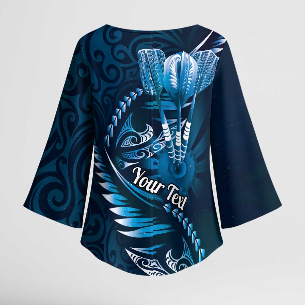 Personalised All Blue New Zealand Darts Kimono Sleeve Blouse Aoteroa Fern Maori Galaxy Style - Aussie Hoodie