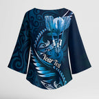 Personalised All Blue New Zealand Darts Kimono Sleeve Blouse Aoteroa Fern Maori Galaxy Style - Aussie Hoodie