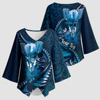 Personalised All Blue New Zealand Darts Kimono Sleeve Blouse Aoteroa Fern Maori Galaxy Style - Aussie Hoodie