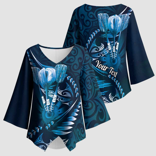 Personalised All Blue New Zealand Darts Kimono Sleeve Blouse Aoteroa Fern Maori Galaxy Style - Aussie Hoodie