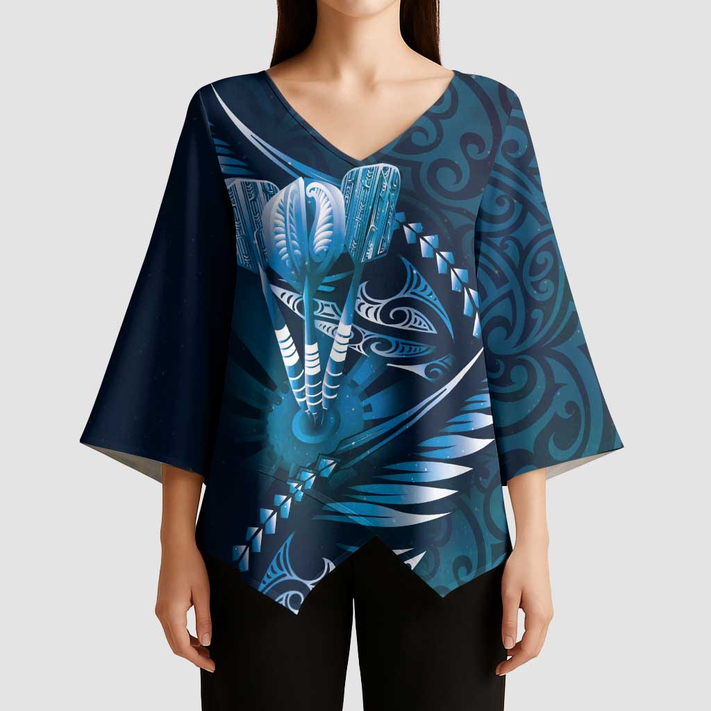 Personalised All Blue New Zealand Darts Kimono Sleeve Blouse Aoteroa Fern Maori Galaxy Style - Aussie Hoodie