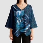 Personalised All Blue New Zealand Darts Kimono Sleeve Blouse Aoteroa Fern Maori Galaxy Style - Aussie Hoodie