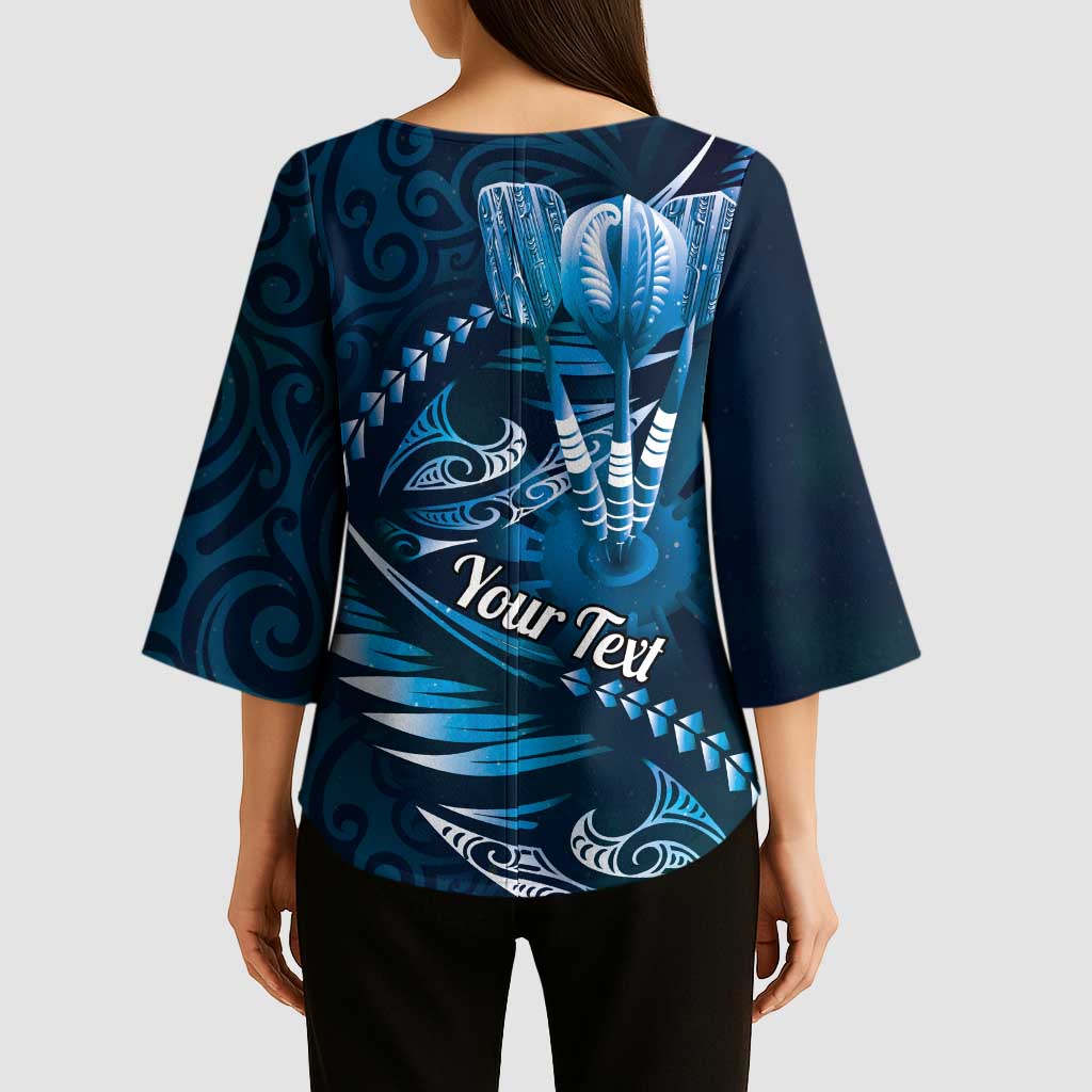 Personalised All Blue New Zealand Darts Kimono Sleeve Blouse Aoteroa Fern Maori Galaxy Style - Aussie Hoodie