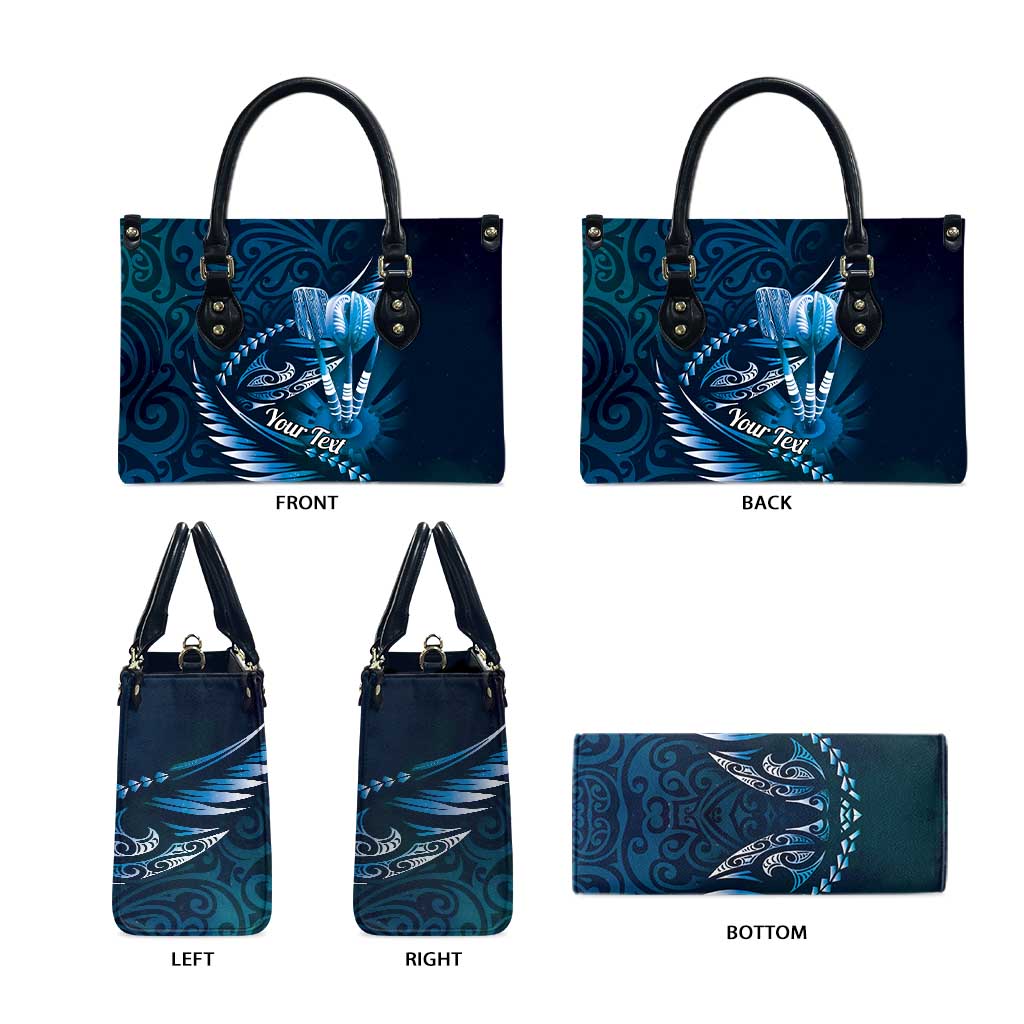 Personalised All Blue New Zealand Darts Leather Bag Aoteroa Fern Maori Galaxy Style - Aussie Hoodie