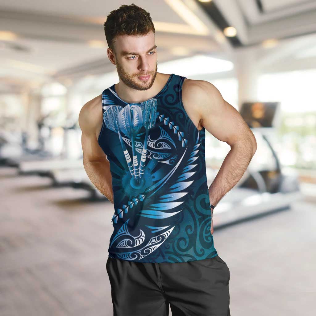 Personalised All Blue New Zealand Darts Men Tank Top Aoteroa Fern Maori Galaxy Style