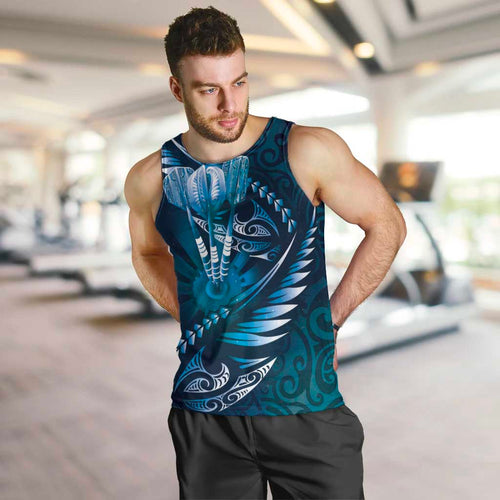 Personalised All Blue New Zealand Darts Men Tank Top Aoteroa Fern Maori Galaxy Style