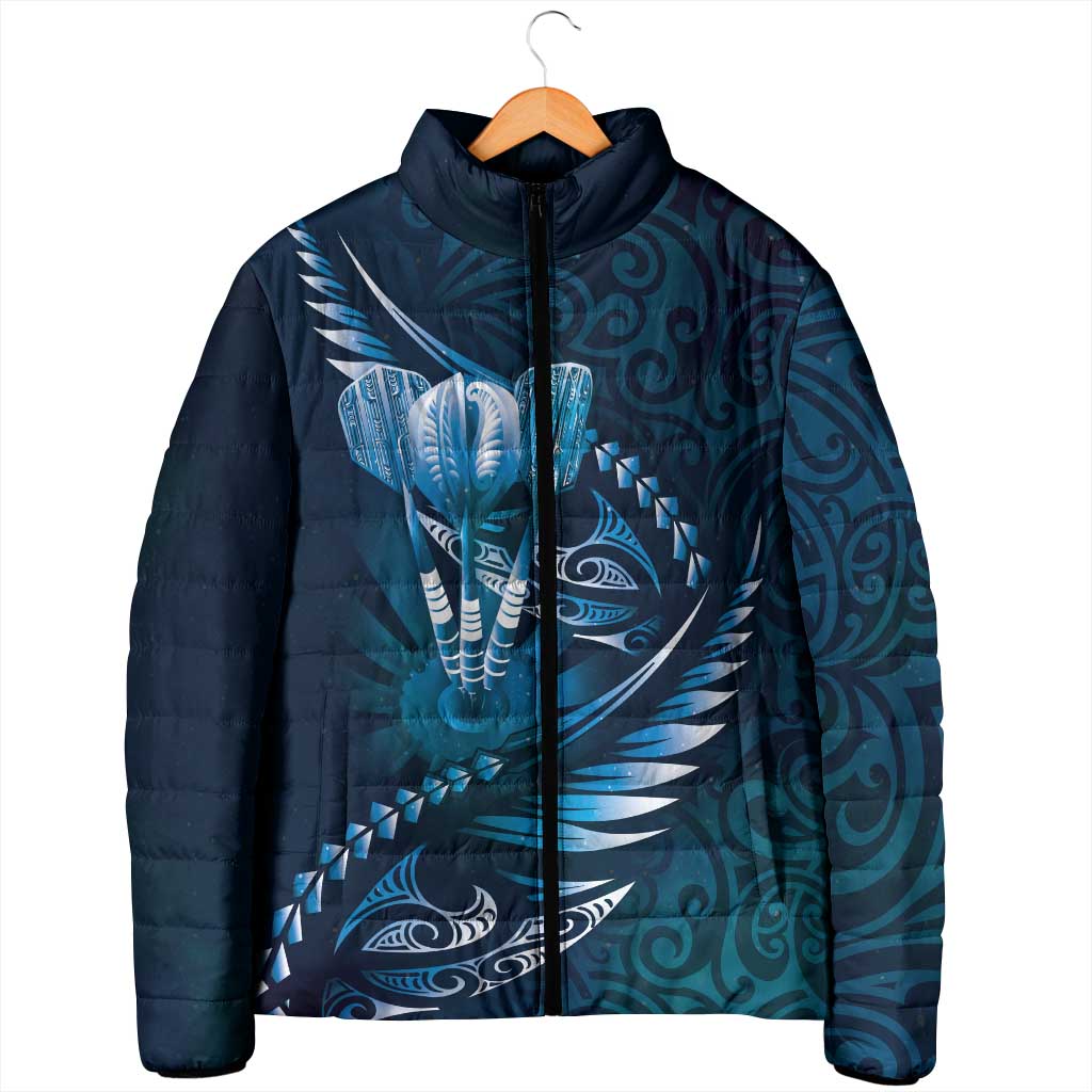 Personalised All Blue New Zealand Darts Padded Jacket Aoteroa Fern Maori Galaxy Style - Aussie Hoodie