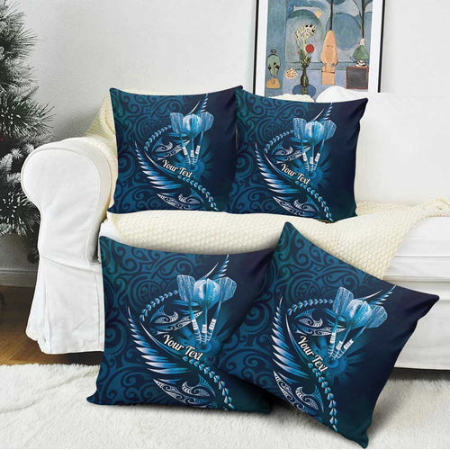 Personalised All Blue New Zealand Darts Pillow Cover Aoteroa Fern Maori Galaxy Style - Aussie Hoodie