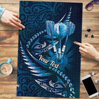 Personalised All Blue New Zealand Darts Puzzle Aoteroa Fern Maori Galaxy Style - Aussie Hoodie