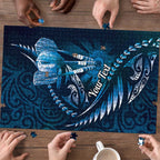 Personalised All Blue New Zealand Darts Puzzle Aoteroa Fern Maori Galaxy Style - Aussie Hoodie