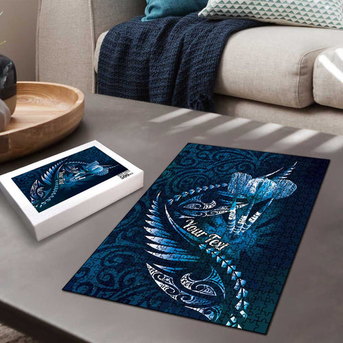 Personalised All Blue New Zealand Darts Puzzle Aoteroa Fern Maori Galaxy Style - Aussie Hoodie