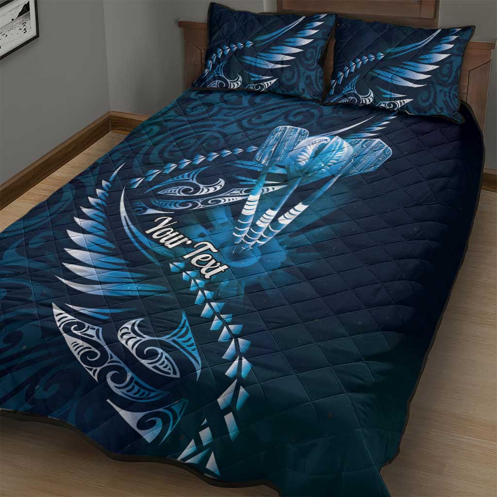 Personalised All Blue New Zealand Darts Quilt Bed Set Aoteroa Fern Maori Galaxy Style
