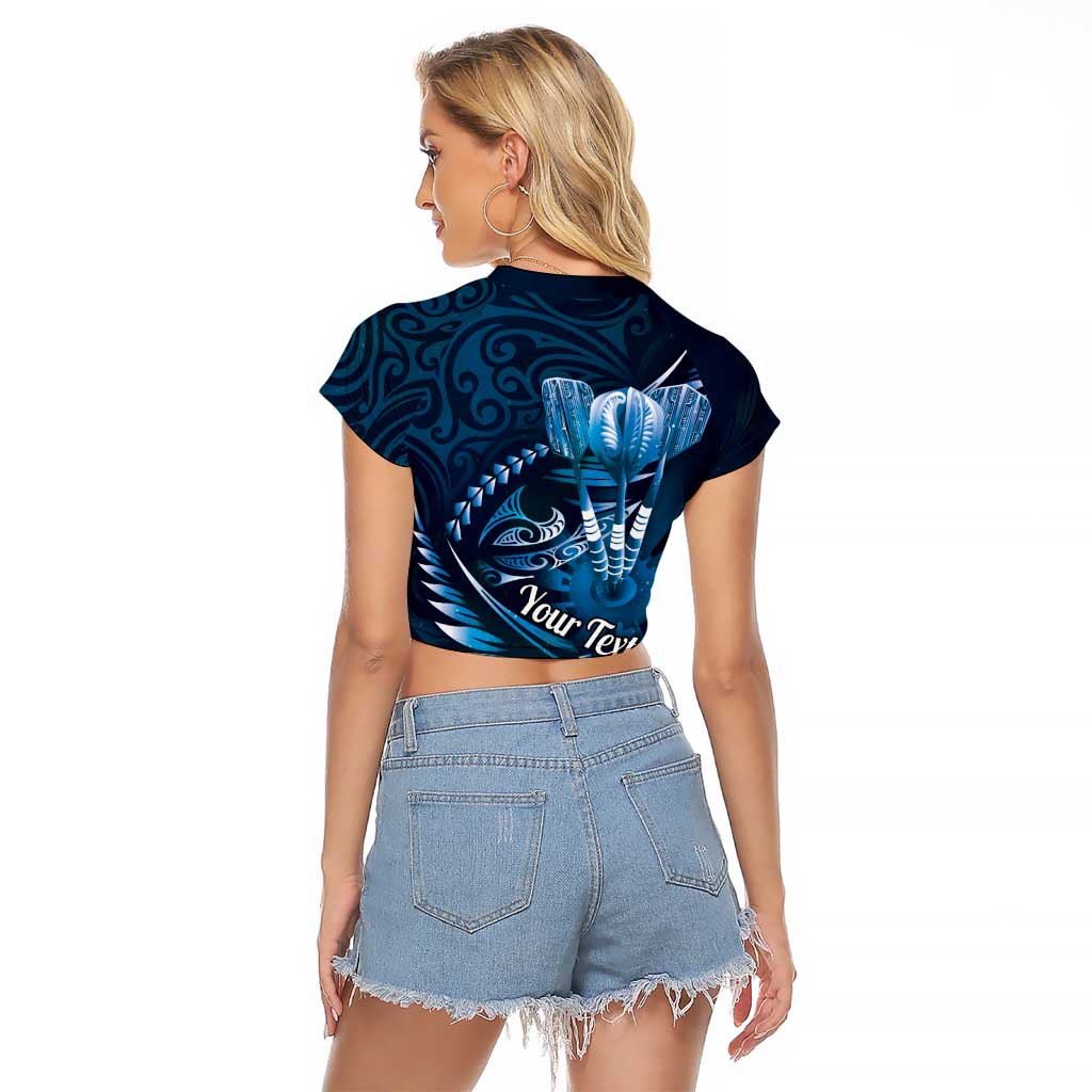 Personalised All Blue New Zealand Darts Raglan Cropped T Shirt Aoteroa Fern Maori Galaxy Style