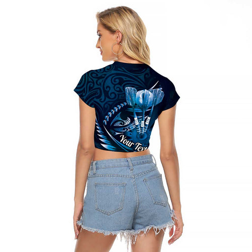 Personalised All Blue New Zealand Darts Raglan Cropped T Shirt Aoteroa Fern Maori Galaxy Style