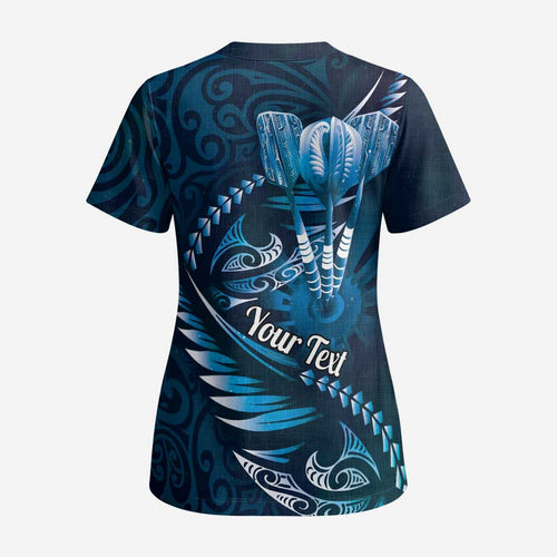 Personalised All Blue New Zealand Darts Scrub Top Aoteroa Fern Maori Galaxy Style - Aussie Hoodie