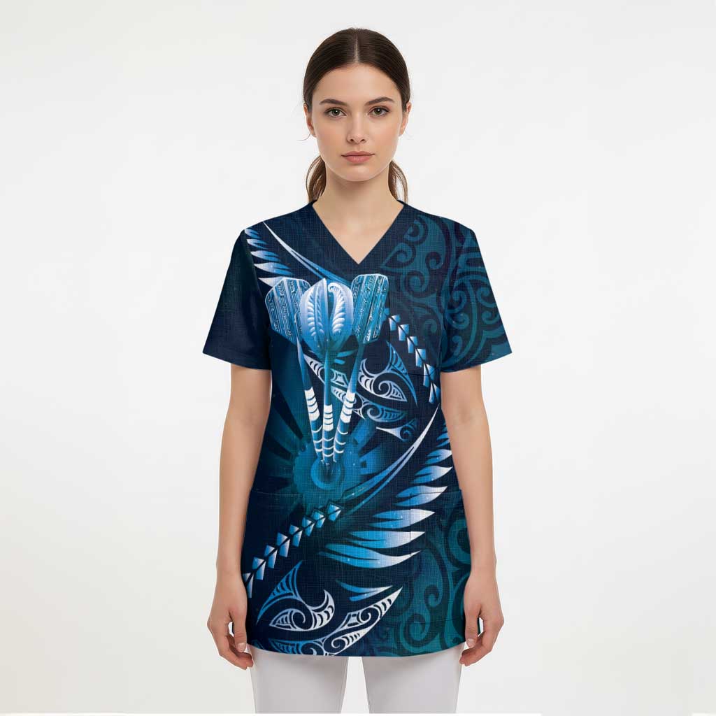 Personalised All Blue New Zealand Darts Scrub Top Aoteroa Fern Maori Galaxy Style - Aussie Hoodie