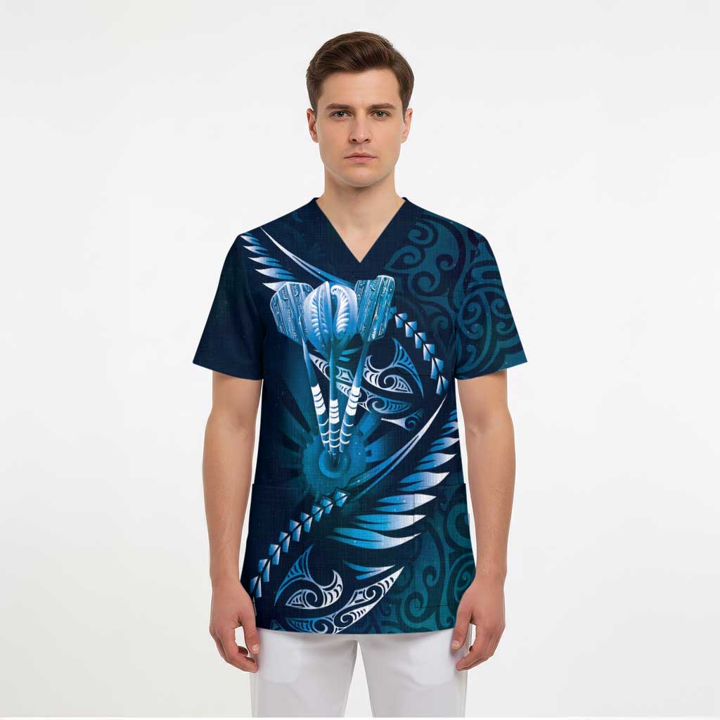 Personalised All Blue New Zealand Darts Scrub Top Aoteroa Fern Maori Galaxy Style - Aussie Hoodie
