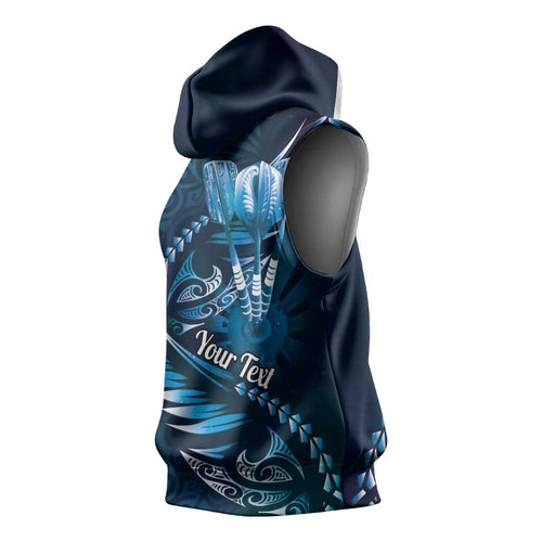 Personalised All Blue New Zealand Darts Sleeveless Hoodie Aoteroa Fern Maori Galaxy Style - Aussie Hoodie