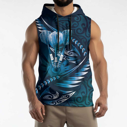 Personalised All Blue New Zealand Darts Sleeveless Hoodie Aoteroa Fern Maori Galaxy Style - Aussie Hoodie