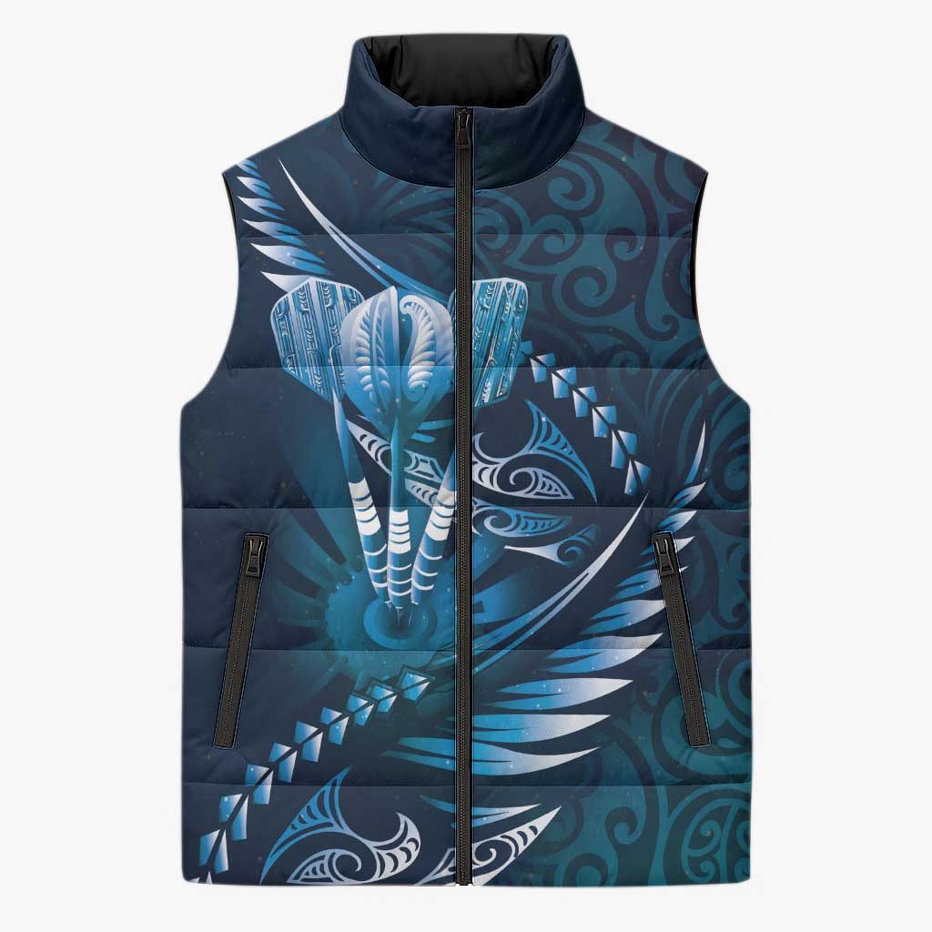Personalised All Blue New Zealand Darts Sleeveless Puffer Jacket Aoteroa Fern Maori Galaxy Style - Aussie Hoodie