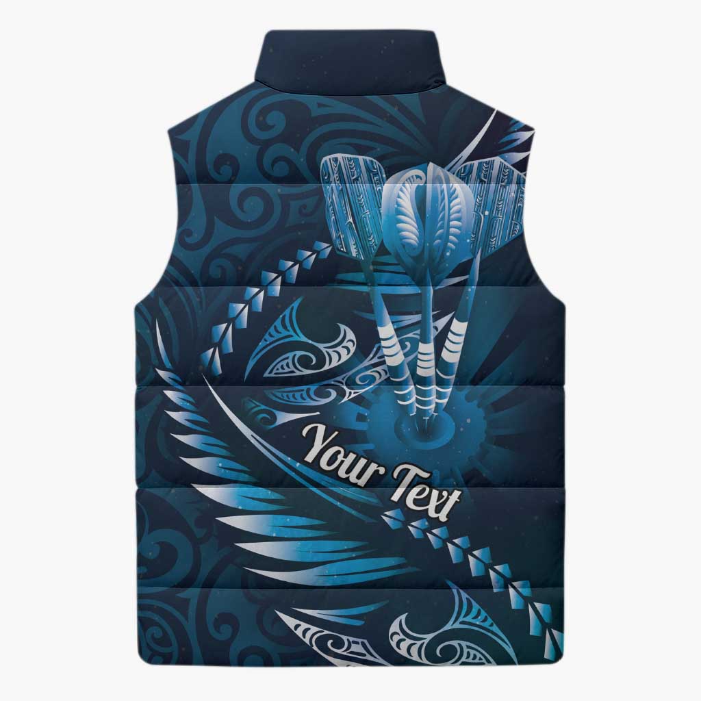 Personalised All Blue New Zealand Darts Sleeveless Puffer Jacket Aoteroa Fern Maori Galaxy Style - Aussie Hoodie