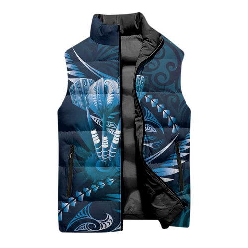Personalised All Blue New Zealand Darts Sleeveless Puffer Jacket Aoteroa Fern Maori Galaxy Style - Aussie Hoodie