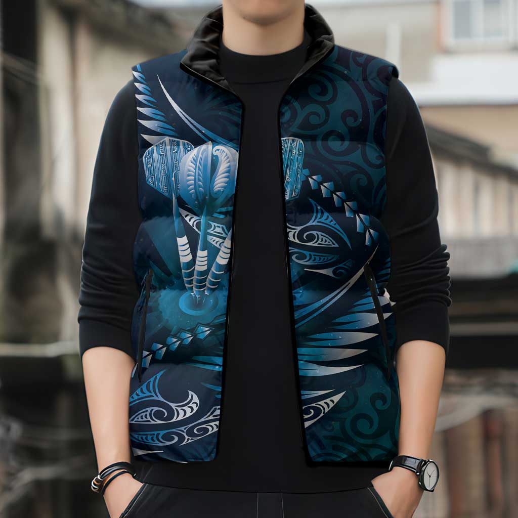 Personalised All Blue New Zealand Darts Sleeveless Puffer Jacket Aoteroa Fern Maori Galaxy Style - Aussie Hoodie