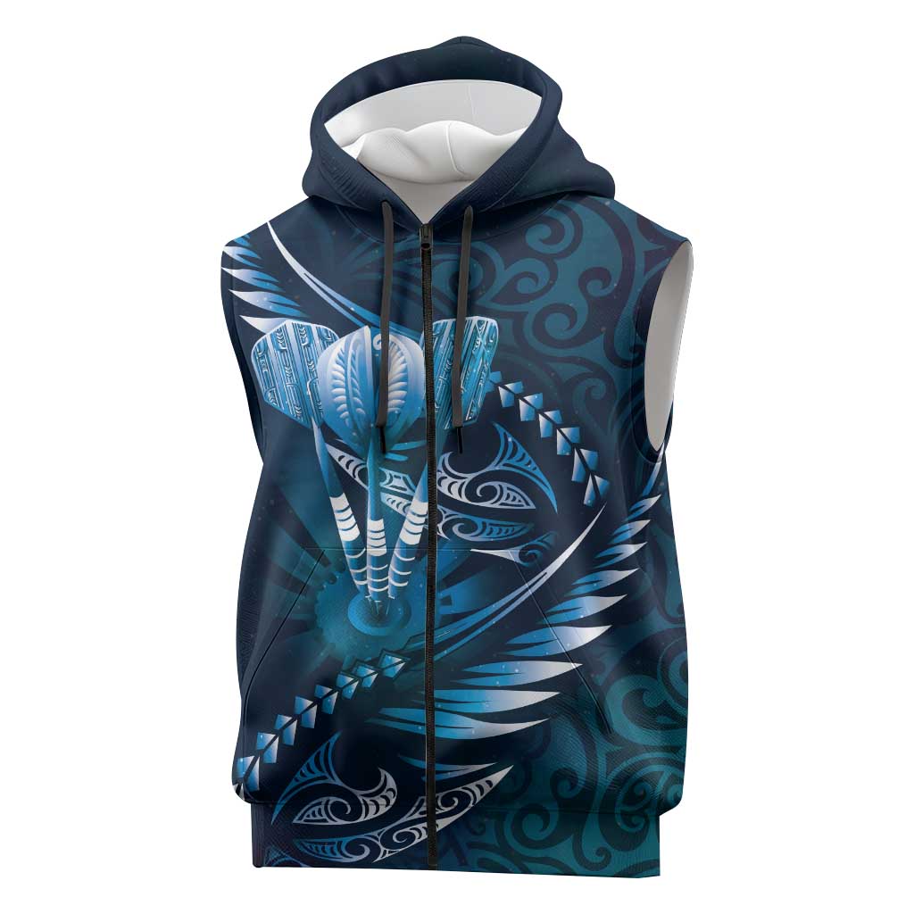 Personalised All Blue New Zealand Darts Sleeveless Zip Hoodie Aoteroa Fern Maori Galaxy Style LT14