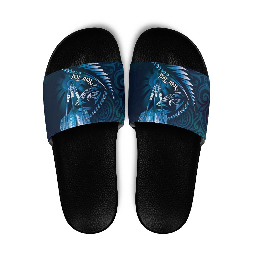 Personalised All Blue New Zealand Darts Slide Sandals Aoteroa Fern Maori Galaxy Style - Aussie Hoodie