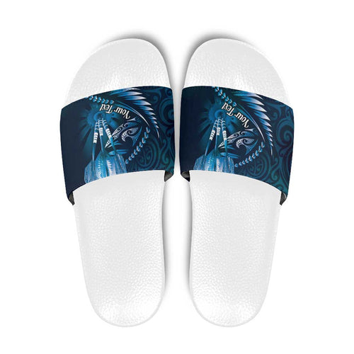 Personalised All Blue New Zealand Darts Slide Sandals Aoteroa Fern Maori Galaxy Style - Aussie Hoodie
