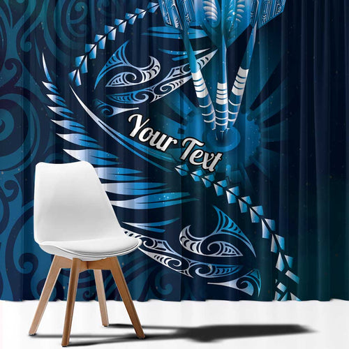 Personalised All Blue New Zealand Darts Window Curtain Aoteroa Fern Maori Galaxy Style