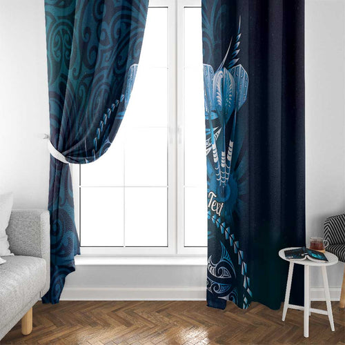 Personalised All Blue New Zealand Darts Window Curtain Aoteroa Fern Maori Galaxy Style