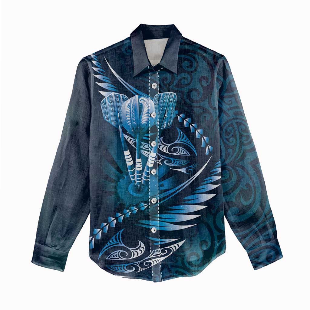 Personalised All Blue New Zealand Darts Women Casual Shirt Aoteroa Fern Maori Galaxy Style