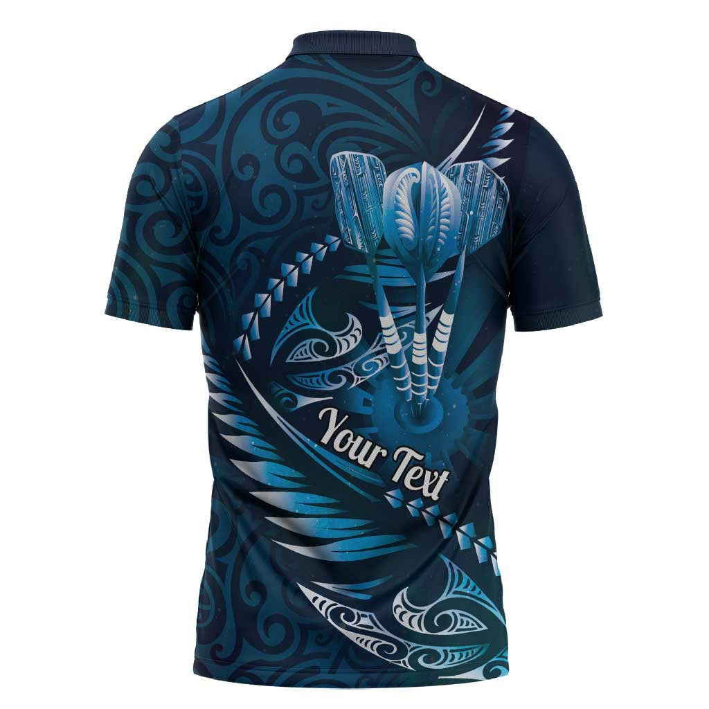 Personalised All Blue New Zealand Darts Zipper Polo Shirt Aoteroa Fern Maori Galaxy Style - Aussie Hoodie