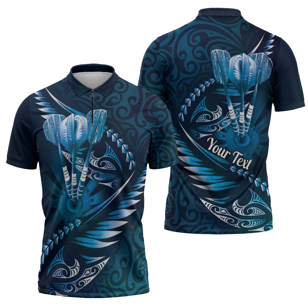 Personalised All Blue New Zealand Darts Zipper Polo Shirt Aoteroa Fern Maori Galaxy Style - Aussie Hoodie